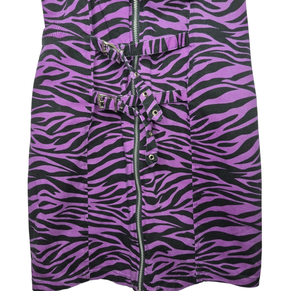 Switchblade Stiletto Purple Zebra Print Mini Dress Front Zipper and Buckle Small - Picture 5 of 11